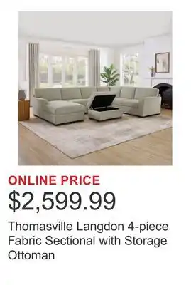 Costco Thomasville Langdon 4-piece Fabric Sectional with Storage Ottoman offer