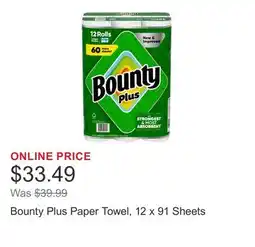 Costco Bounty Plus Paper Towel, 12 x 91 Sheets offer
