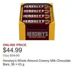 Costco Hershey's Whole Almond Creamy Milk Chocolate Bars, 36 × offer