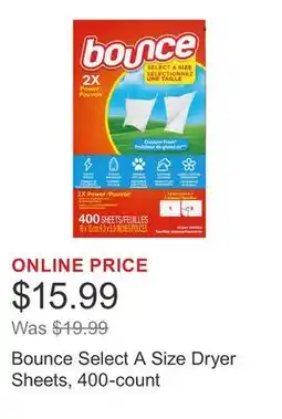Costco Bounce Select A Size Dryer Sheets, 400-count offer