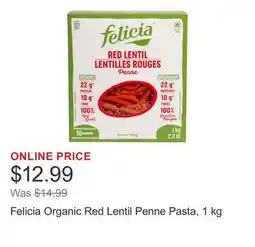 Costco Felicia Organic Red Lentil Penne Pasta offer
