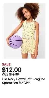 Old Navy Old Navy PowerSoft Longline Sports Bra for Girls offer