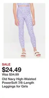 Old Navy Old Navy High-Waisted PowerSoft 7/8-Length Leggings for Girls offer