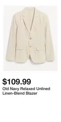 Old Navy Old Navy Relaxed Unlined Linen-Blend Blazer offer