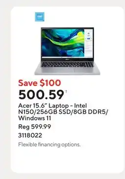 Staples Acer 15.6 Laptop - Intel N150/256GB SSD/8GB DDR5/Windows 11 offer