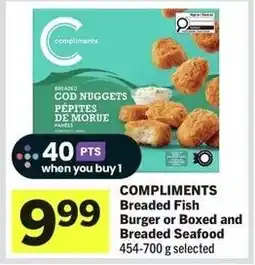 IGA Compliments breaded fish burger or boxed and breaded seafood offer