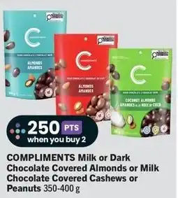 IGA Compliments milk or dark chocolate covered almonds or milk chocolate covered cashews or peanuts offer