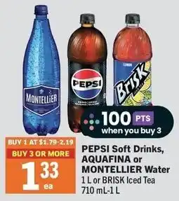 IGA Pepsi soft drinks, aquafina or montellier water offer