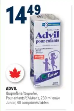 Familiprix ADVIL, Ibuprofen, Children's, 230 ml or Junior, 40 tablets offer