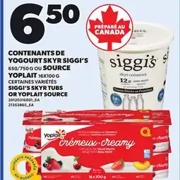 Provigo SIGGI'S SKYR TUBS, 650/750 G OR YOPLAIT SOURCE offer