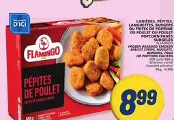 Marché Bonichoix FLAMINGO FROZEN BREADED CHICKEN BREAST STRIPS, NUGGETS, BURGERS, FRIES OR POPCORN CHICKEN offer