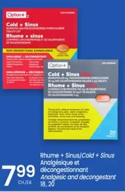 Uniprix OPTION+ Rhume + Sinus/Cold + Sinus, Analgésique et décongestionnant/ Analgesic and decongestant offer