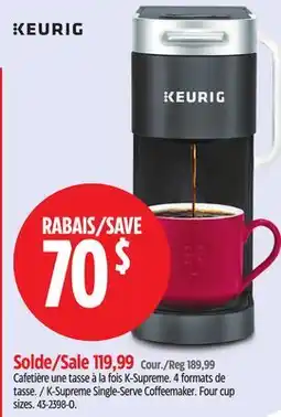 Canadian Tire Keurig K-Supreme Single-Serve Coffeemaker. Four cup sizes offer