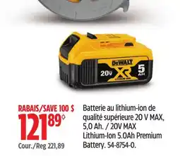 Canadian Tire DEWALT 20V MAX Lithium-Ion 5.0Ah Premium Battery offer