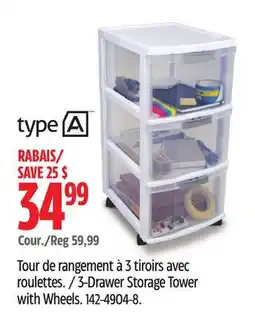 Canadian Tire 3-Drawer Storage Tower with Wheels offer