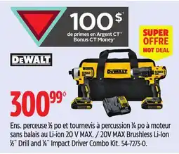 Canadian Tire DEWALT 20V MAX Brushless Li-Ion 1⁄2˝ Drill and 1⁄4˝ Impact Driver Combo Kit offer