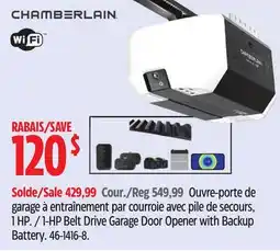 Canadian Tire Chamberlain 1-HP Belt Drive Garage Door Opener with Backup Battery offer