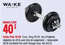 Canadian Tire WA:KE Adjustable 40-lb Dumbbell Set with Storage Case offer