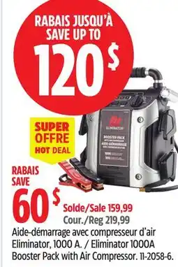Canadian Tire Motomaster Eliminator 1000A Booster Pack with Air Compressor offer