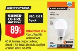 Canadian Tire Certified A19 60W Light Bulb offer