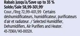 Canadian Tire Selected Humidifier, Dehumidifiers, Air Purifiers and Heater offer