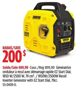 Canadian Tire Champion 1850W/2500W Recoil Inverter Generator with EZ Start Dial, 79cc offer
