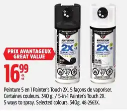 Canadian Tire 5-in-1 Painter's Touch 2X. 5 ways to spray. Selected colours. 340g offer