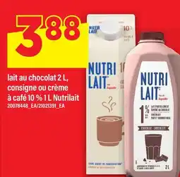 Maxi LAIT AU CHOCOLAT, 2 L, CONSIGNE OU CRÈME À CAFÉ, 10 % 1L NUTRILAIT offer