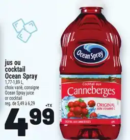 Metro JUS OU COCKTAIL OCEAN SPRAY | OCEAN SPRAY JUICE OR COCKTAIL offer