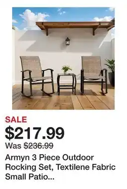 Wayfair Armyn 3 Piece Outdoor Rocking Set, Textilene Fabric Small Patio Furniture Set offer