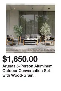 Wayfair Arunas 5-Person Aluminum Outdoor Conversation Set with Wood-Grain Finish & Weather-Resistant Cushion offer