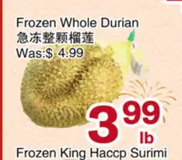 First Choice Supermarket Frozen Whole Durian offer