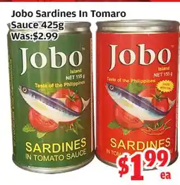 Top Food Supermarket Jobo Sardines In Tomaro Sauce offer
