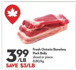 Longo's Fresh Ontario Boneless Pork Belly piece offer