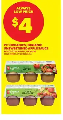 Real Canadian Superstore PC ORGANICS, ORGANIC UNSWEETENED APPLE SAUCE offer