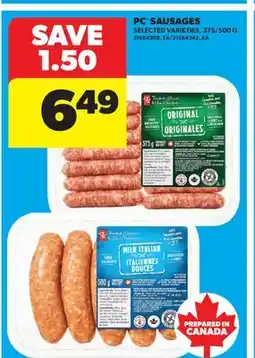 Real Canadian Superstore PC SAUSAGES, 375/500 G offer