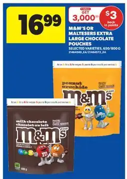 Real Canadian Superstore M&M'S OR MALTESERS EXTRA LARGE CHOCOLATE POUCHES, 650/800 G offer