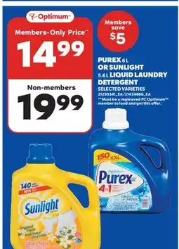 Real Canadian Superstore PUREX, 6 L OR SUNLIGHT, 5.6 L LIQUID LAUNDRY DETERGENT offer