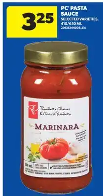 Real Canadian Superstore PC PASTA SAUCE, 410/650 ML offer