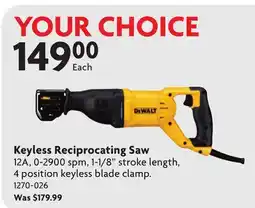 Home Hardware Keyless Reciprocating Saw offer