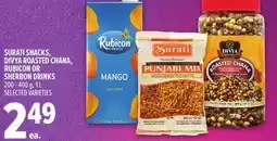 Metro SURATI SNACKS, DIVYA ROASTED CHANA, RUBICON OR SHERBON DRINKS offer