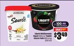 FreshCo Liberté Méditerranée Yogurt 500 g or Yoplait Source Tubs 630 g offer