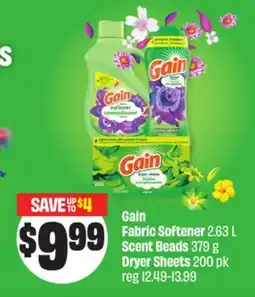 FreshCo Gain Fabric Softener 2.63 L Scent Beads 379 g Dryer Sheets offer