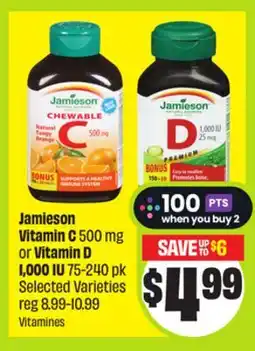 FreshCo Jamieson Vitamin C 500 mg or Vitamin D 1,000 IU 75-240 pk Selected Varieties Vitamines offer