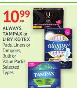 IDA Pharmacy ALWAYS, TAMPAX or U BY KOTEX offer