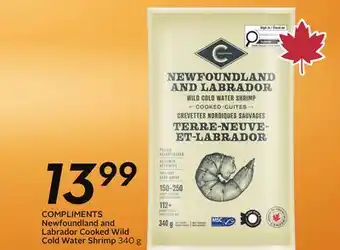Sobeys COMPLIMENTS Newfoundland and Labrador Cooked Wild Cold Water Shrimp offer