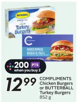 Sobeys COMPLIMENTS Chicken Burgers or BUTTERBALL Turkey Burgers offer
