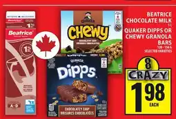 Food Basics BEATRICE CHOCOLATE MILK OR QUAKER DIPPS OR CHEWY GRANOLA BARS offer