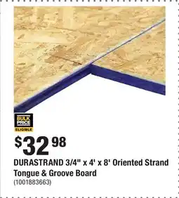 Home Depot DURASTRAND 3/4 x 4' x 8' Oriented Strand Tongue & Groove Board offer