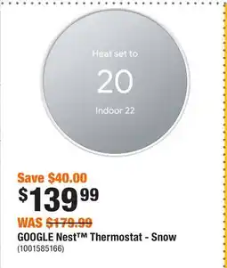 Home Depot GOOGLE Nest Thermostat - Snow offer